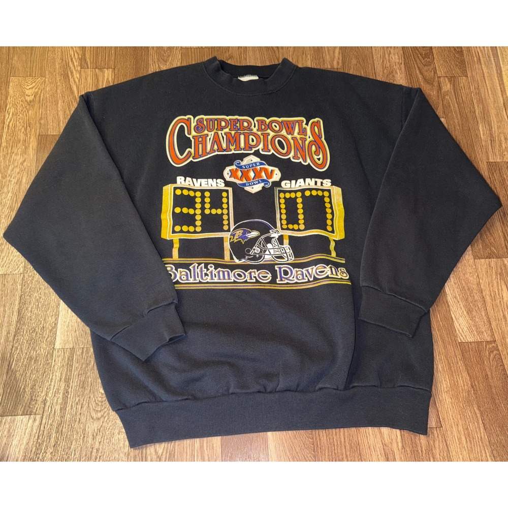 Vintage Tultex Baltimore Ravens Super Bowl XXXV Champions Sweatshirt XL Black